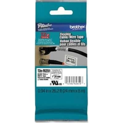 Brother TZeFX251 24mm (0.94") Black on White Flexible ID Tape 8m (26.2 FT)