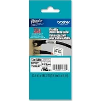 Brother TZE-FX241 18MM (0.7") Black on White Flexible ID Tape 8M (26.2 FT)