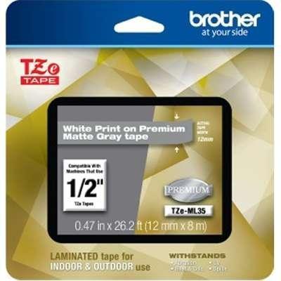 Brother 12MM 8M White on Matte Light Gray Labels