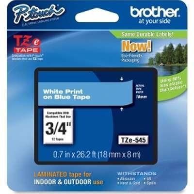 Brother TZe545 18MM (0.7") White ON BLUE TAPE for P-Touch 8M (26.2 FT)