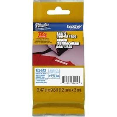 Brother TZeFA3 12MM (0.47") Navy Blue on White Fabric Iron-On Tape for P-Touch 3M