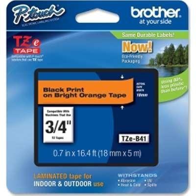 Brother TZeB41 18MM (0.7") Black on Flourescent Orange Tape for P-Touch 5M (16.4 ft)