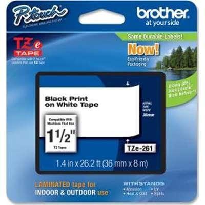 Brother TZe261 36MM (1.4") Black on White Tape for P-Touch 8M (26.2 ft)